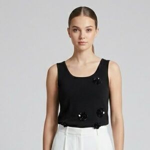 Optimum Nostalgic Black Beaded Rosette Tank Top